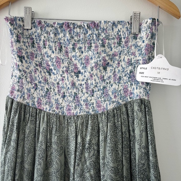 NWT Angie Boho Strapless Patchwork Maxi Dress Bohemian Green, Olive, Jade,Cream - Picture 4 of 8